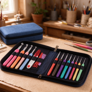 Crochet Hook Set with Colorful Soft-Grip Handles in a Hard-Shell Zippered Case – Portable Knitting Tool Organizer