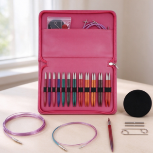 Interchangeable Knitting Needle Set in a Magenta Storage Case – Complete Circular Knitting Tool Kit
