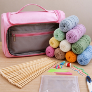 Bamboo Knitting Needle Set with Portable Storage Case – Complete Tool Kit for Chunky Yarn Projects