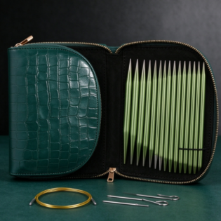 Green Crocodile-Texture Interchangeable Circular Knitting Needle Set – Professional Complete Tool Kit