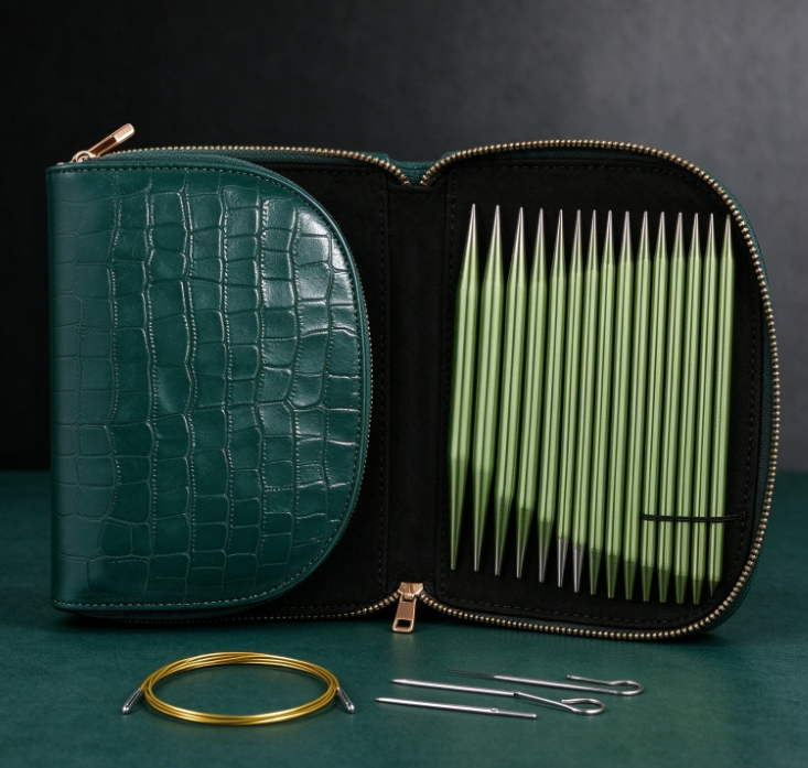 Green Crocodile-Texture Interchangeable Circular Knitting Needle Set – Professional Complete Tool Kit