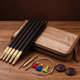 Interchangeable Circular Knitting Needle Set – Black Wood with Metal Connectors