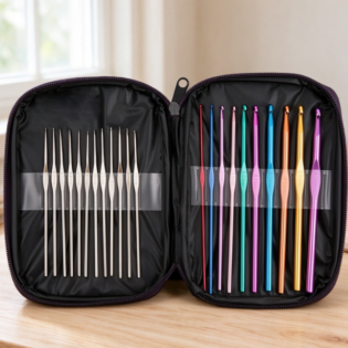 Zippered Storage Case with Colorful Metal Crochet Hook Set – A 2-in-1 Knitting & Crocheting Tool Kit