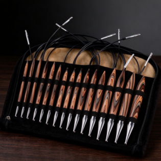 Interchangeable Circular Knitting Needle Set (Brown Wood-Grain Finish) – Complete Tool Kit in a Black Zippered Case