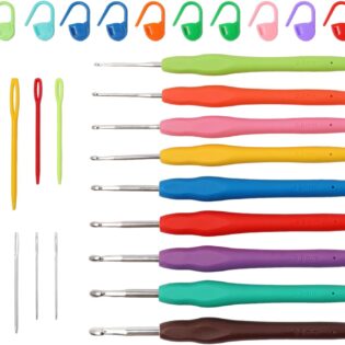 Complete Crochet Hook Set with Soft Silicone Handles – Includes Stitch Markers, Darning Needles, and Knitting Accessories