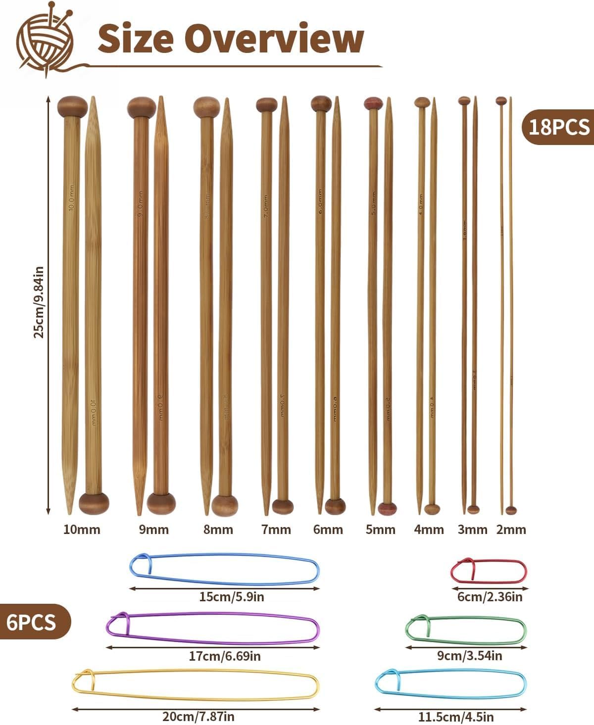 Natural Bamboo Straight Knitting Needle Set – Essential Hand-Knitting Tools with Accessories - Image 2