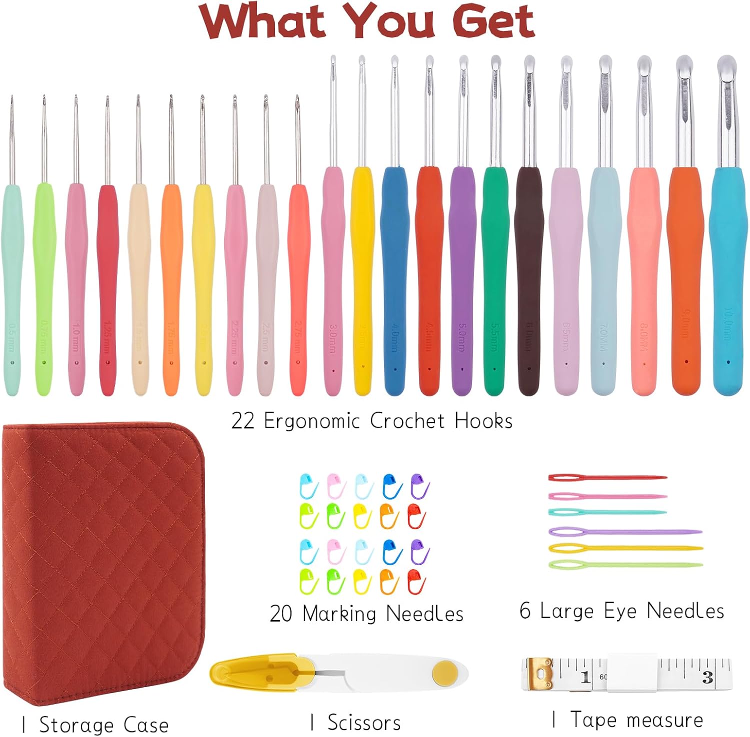 Quilted Fabric Storage Case – Colorful Soft-Grip Crochet Hook Set with Complete Knitting Accessories - Image 2