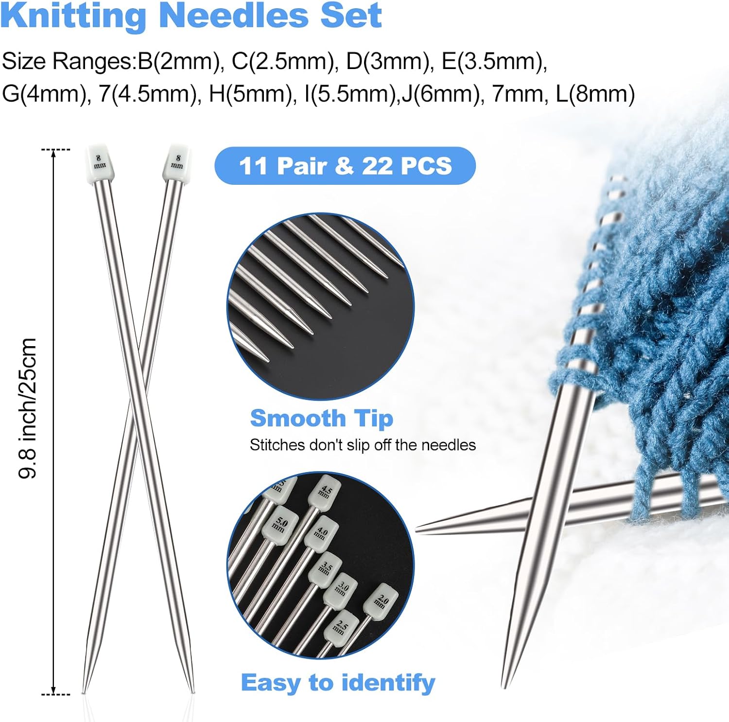 Metal Straight Knitting Needle Set – Comprehensive DIY Yarn Craft Accessory Kit - Image 2