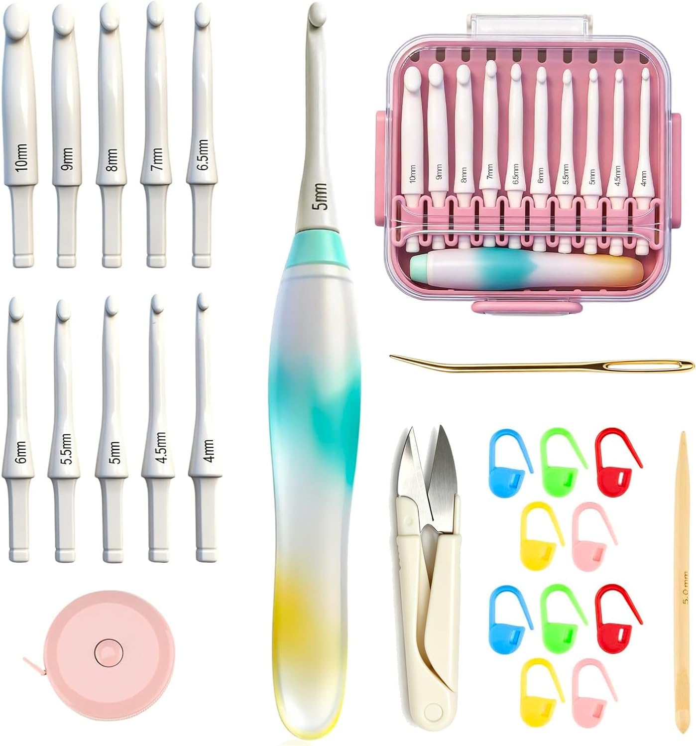Interchangeable Crochet Hook Set with Gradient Resin Handles – Includes Storage Case