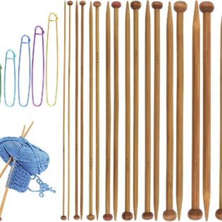 Natural Bamboo Straight Knitting Needle Set – Essential Hand-Knitting Tools with Accessories