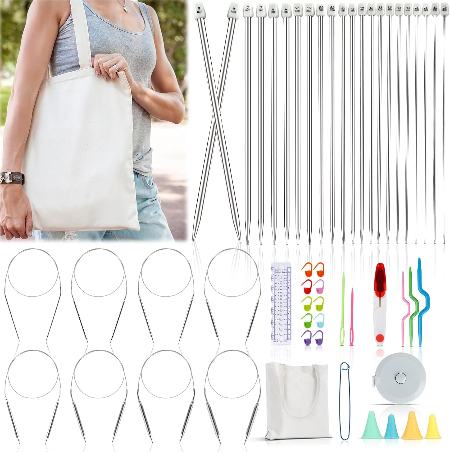 Metal Straight Knitting Needle Set – Comprehensive DIY Yarn Craft Accessory Kit