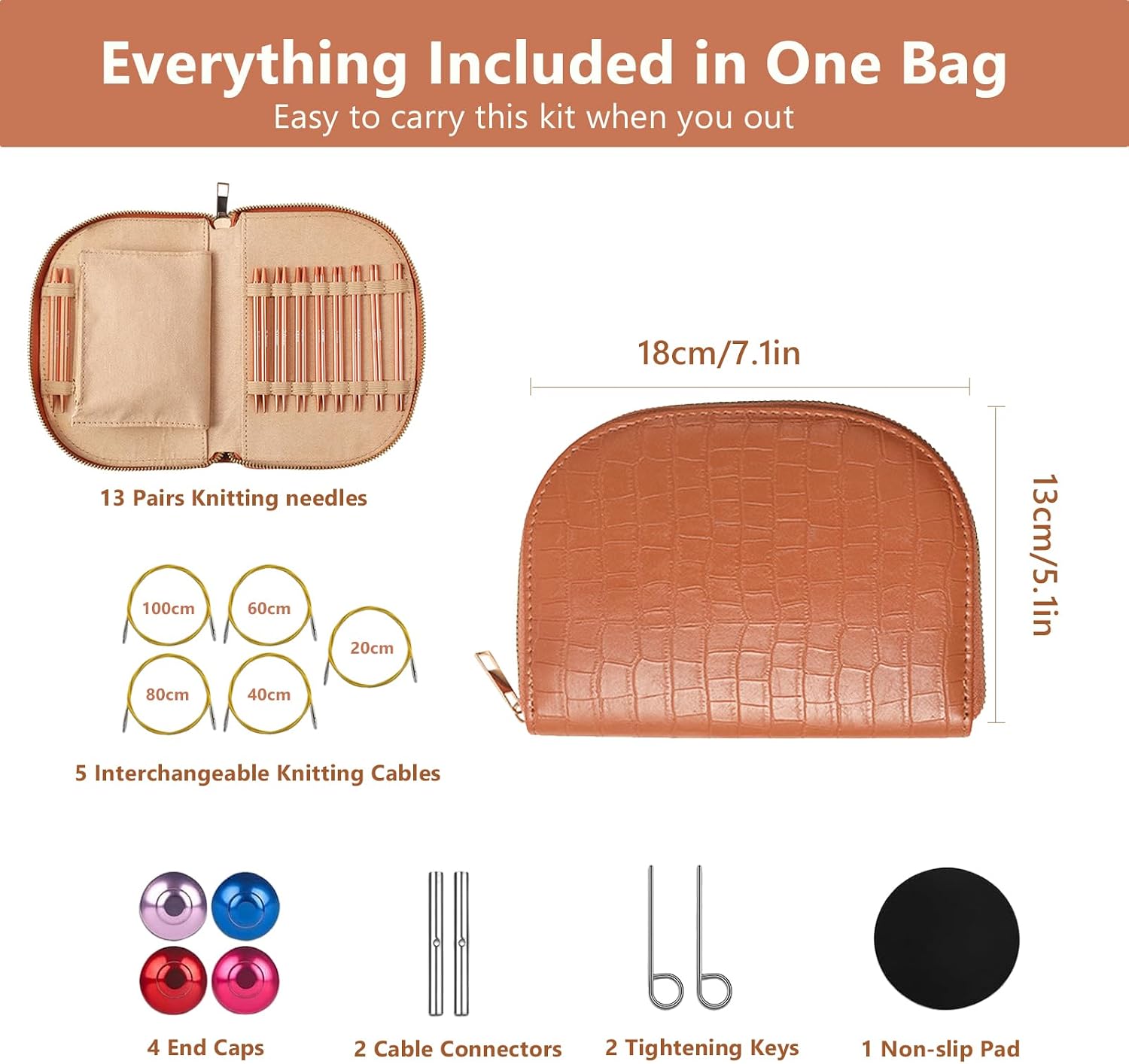 Rose Gold Interchangeable Circular Knitting Needle Set with Crocodile-Patterned Storage Case - Image 2