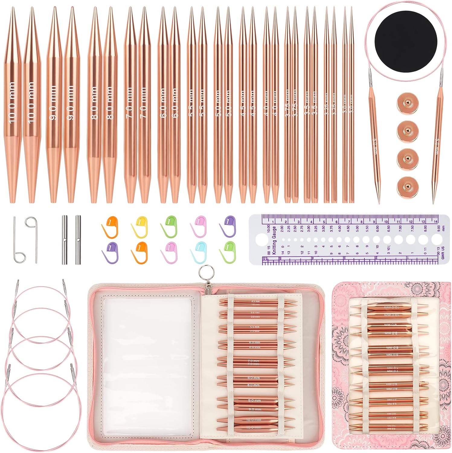 Rose Gold Interchangeable Knitting Needle Set – Portable Crafting Tool Kit