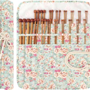 Floral-Print Fabric-Case Bamboo Knitting Needle Set – Multi-Size Straight Needles for Yarn Projects
