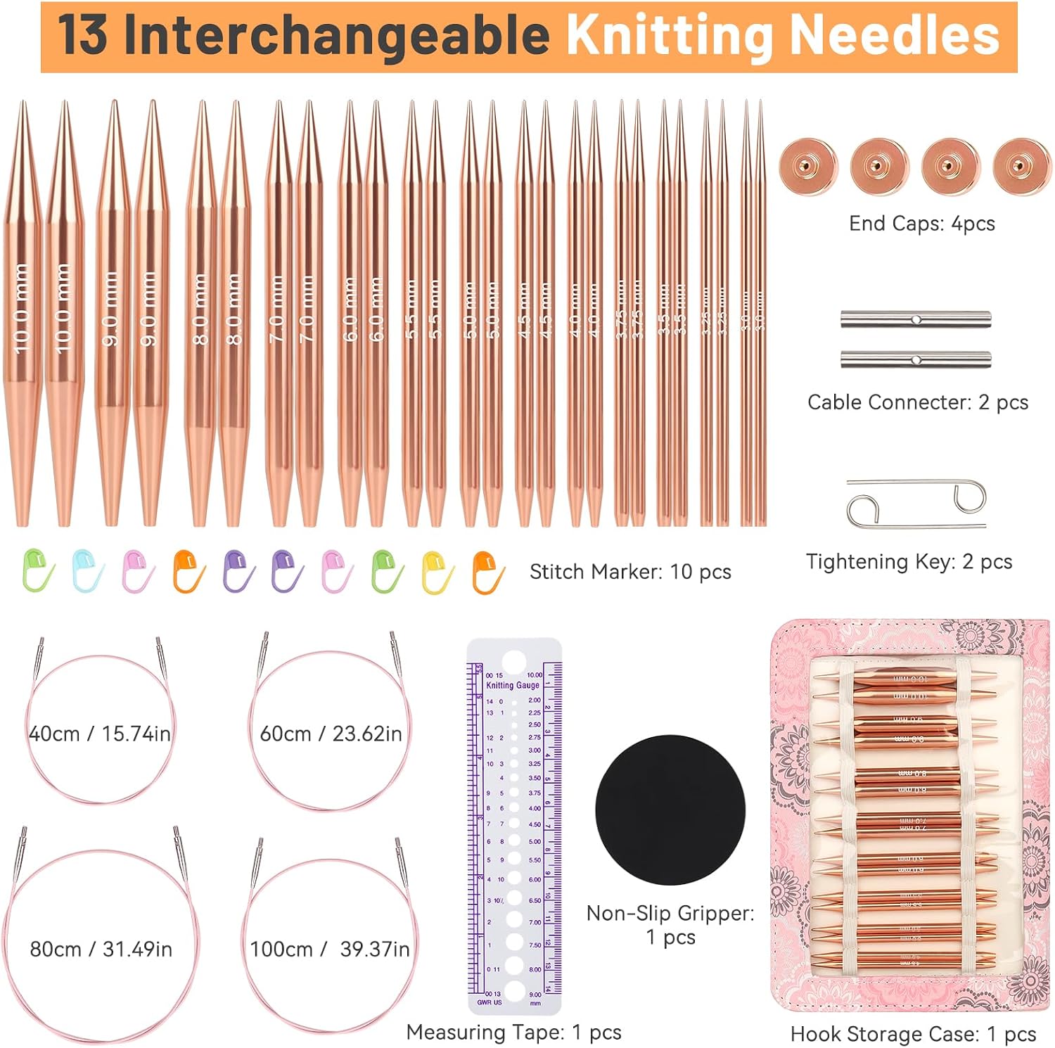 Rose Gold Interchangeable Knitting Needle Set – Portable Crafting Tool Kit - Image 2